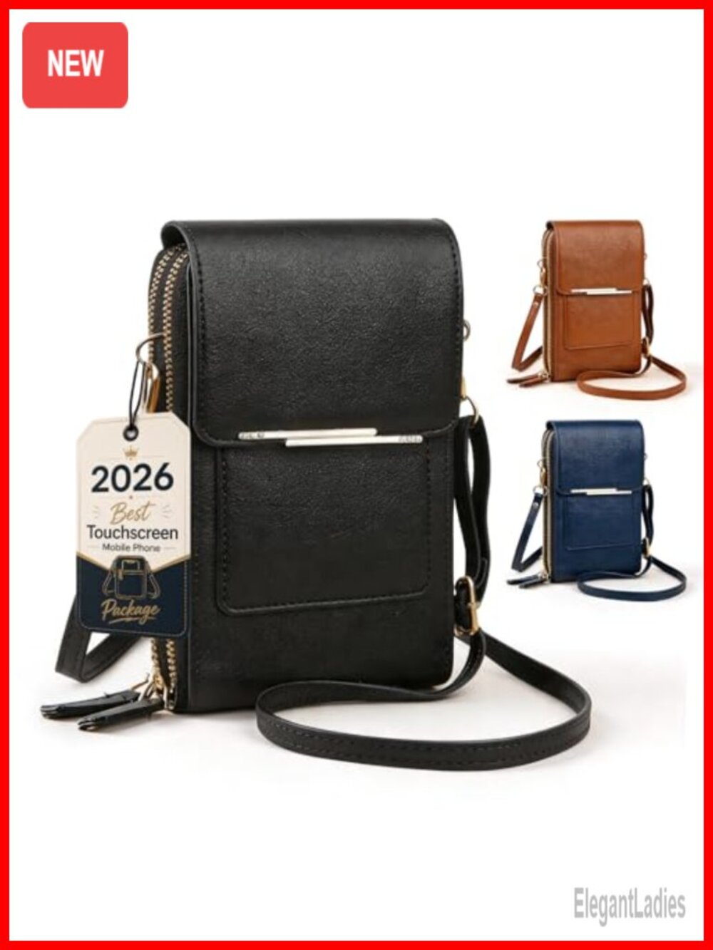PU Leather Crossbody Phone Purse Touchscreen Wallet Adjustable Strap
